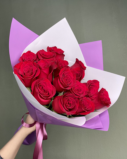 Bouquet of 15 red roses flowers delivered to Astana