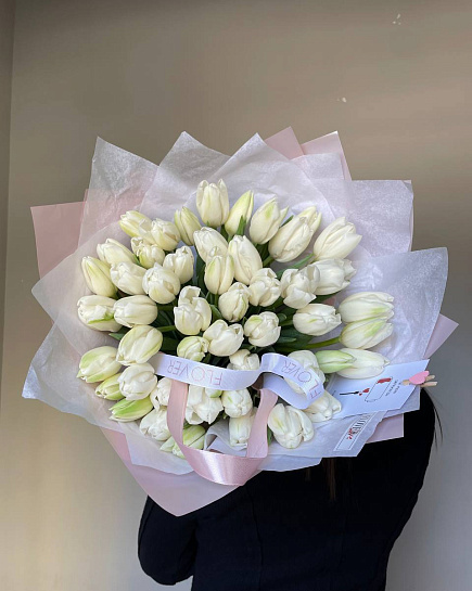 Bouquet of 51 white tulip flowers delivered to Astana