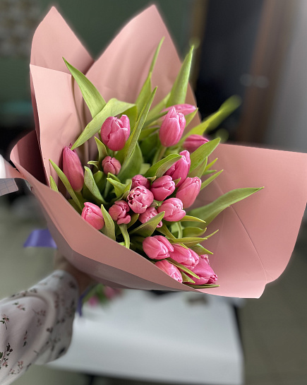 Bouquet of Mix of pink tulips flowers delivered to Rudniy
