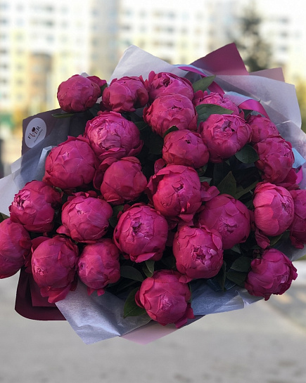 25 ярко розовых пионов  с доставкой по Астане