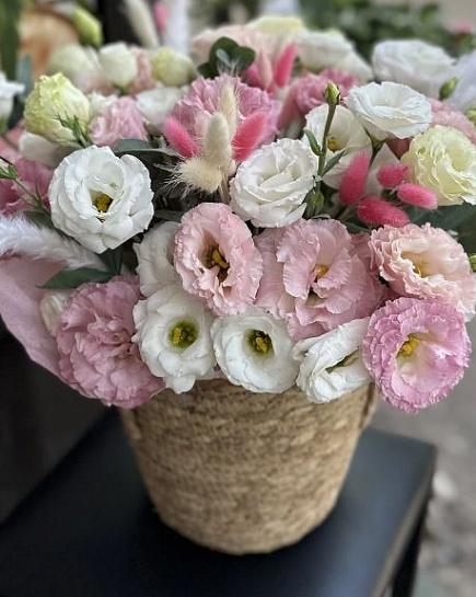 Eileen's bouquet of lisianthus in flowerpots with delivery to Almaty