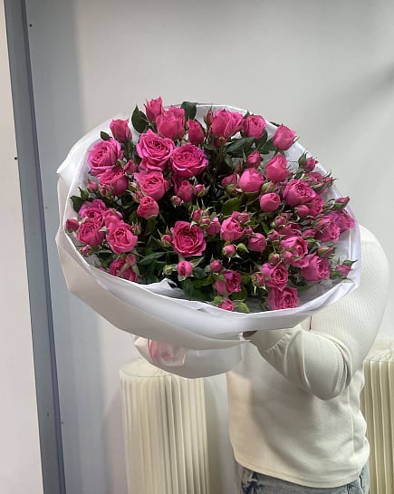 Розовое облако из кустовых роз с доставкой по Астане