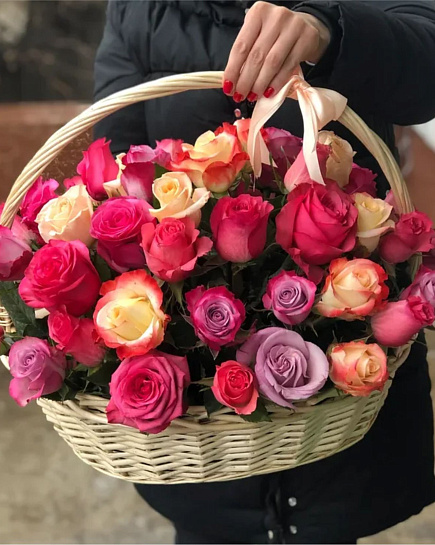 Bouquet of 51 Mix Rose in Cart flowers delivered to Astana