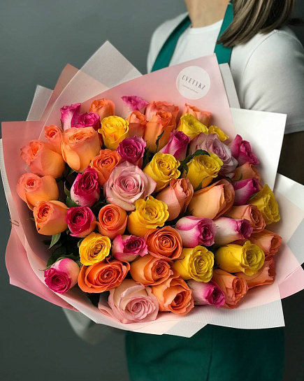 Assorted bouquet of 51 roses with delivery to Almaty