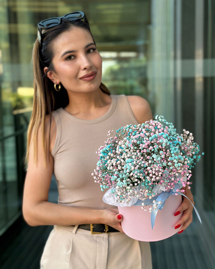 Bouquet of Box (S) with gypsophila flowers delivered to Astana