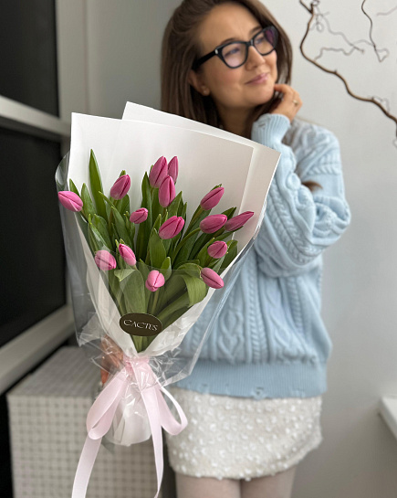 Mono bouquet of PINK tulips (15pcs) with delivery to Astana