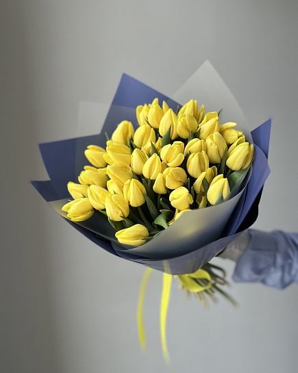Тюльпаны желтые 35шт с доставкой по Алматы