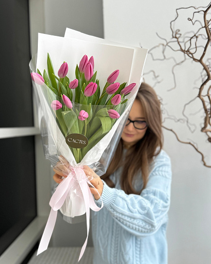 Mono bouquet of PINK tulips (15pcs) with delivery to Astana