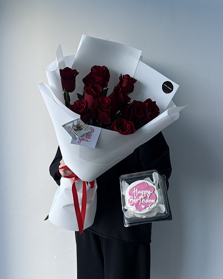 Bouquet of Combo: Roses + bento flowers delivered to Astana