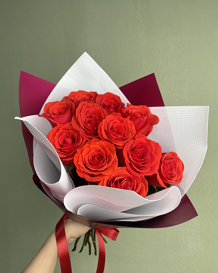 Bouquet of 11 red roses flowers delivered to Astana