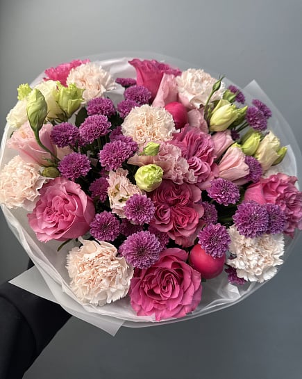 Розовый сад: пионовидные розы и эустома с доставкой по Астане