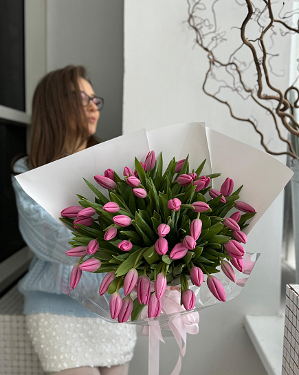 Mono bouquet from tulip PINK ( 51 pcs) with delivery to Astana