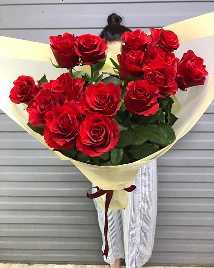 Bouquet of 15 red roses flowers delivered to Almaty