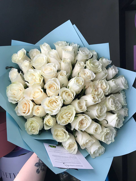 Bouquet of white Dutch roses 51 pcs