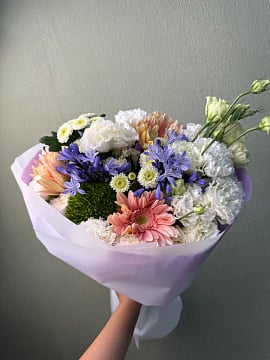 Пастельный микс с герберами и эустомой