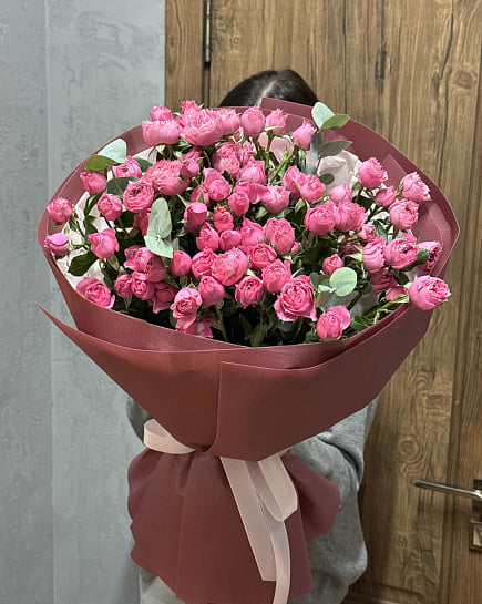 Розовое облако из кустовых роз с доставкой по Астане