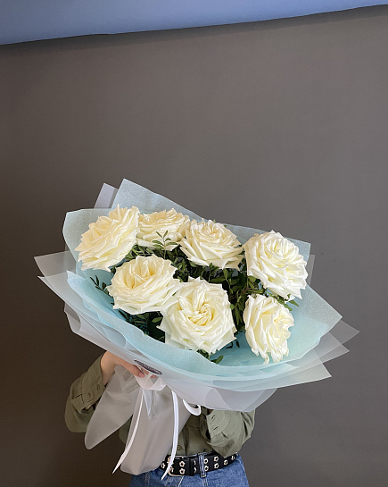Bouquet of White Peony Roses flowers delivered to Astana