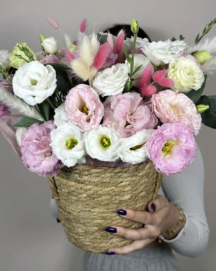 Eileen's bouquet of lisianthus in flowerpots with delivery to Almaty