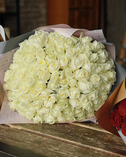 Bouquet of White roses 51 flowers delivered to Almaty