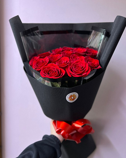Bouquet of Bouquet of 15 Dutch red roses flowers delivered to Almaty