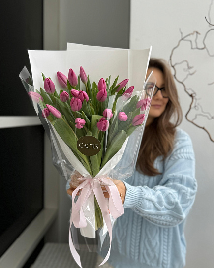 Mono bouquet of PINK tulips (21pcs) with delivery to Astana