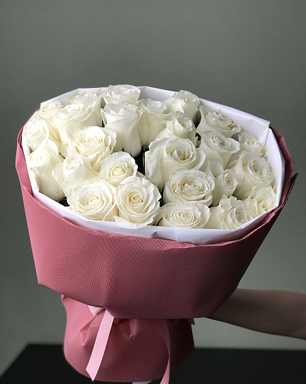 White roses 25 pcs with delivery to Almaty