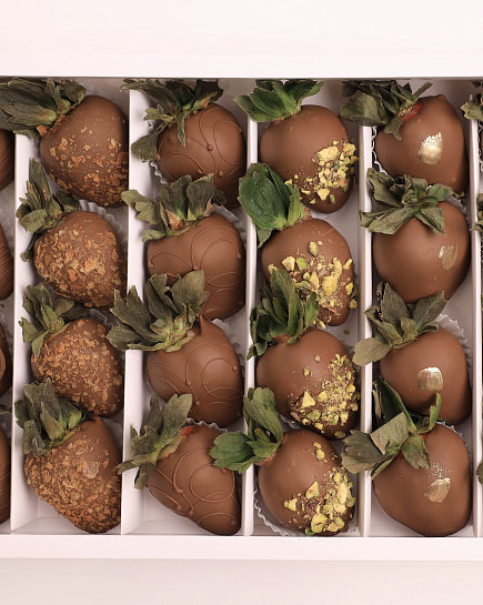Bouquet of Set of 24 strawberries in Belgian milk chocolate flowers delivered to Almaty
