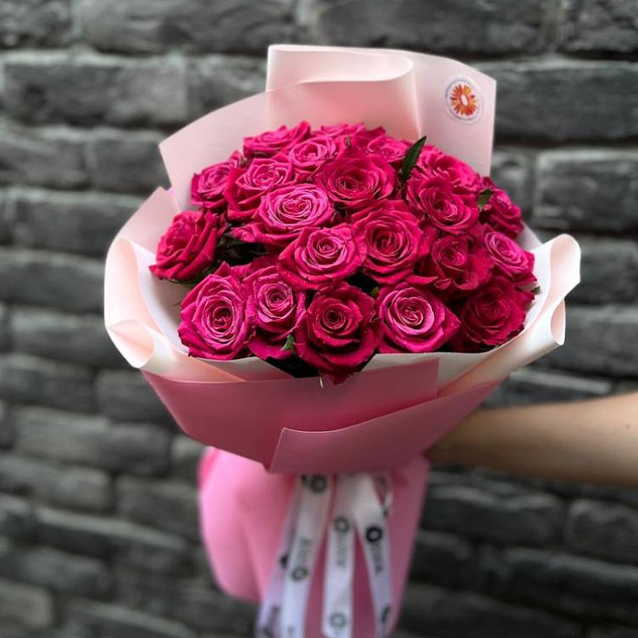 Bouquet of 21 crimson roses in Almaty