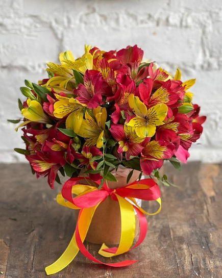 Bouquet of Box with alstroemeria flowers delivered to Astana