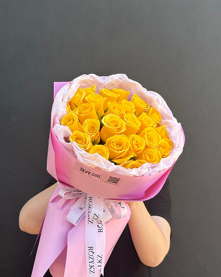 Bouquet of 25 yellow roses with delivery to Astana