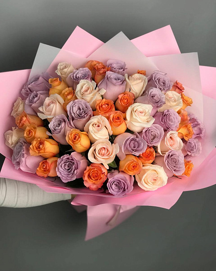 Assorted bouquet of 51 roses with delivery to Almaty