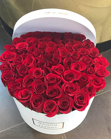 51 red roses in a box with delivery to Almaty