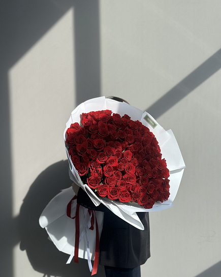 Bouquet of 101 meter red rose flowers delivered to Almaty