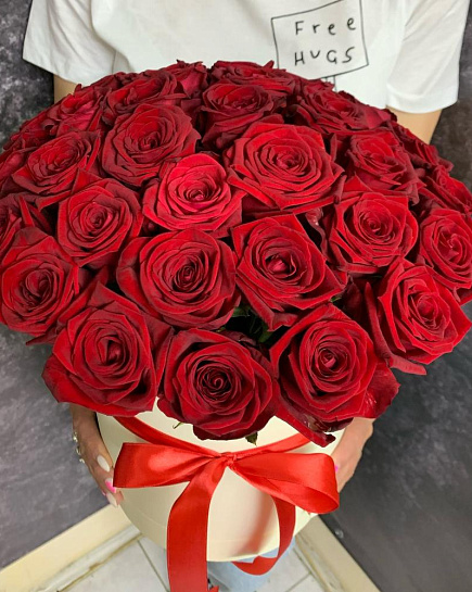 Bouquet of 31 red roses in a box flowers delivered to Uralsk