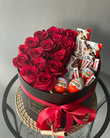 Roses with sweets in a box with delivery to Almaty