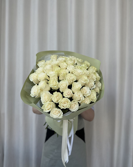 Bouquet of 51 white rose flowers delivered to Astana