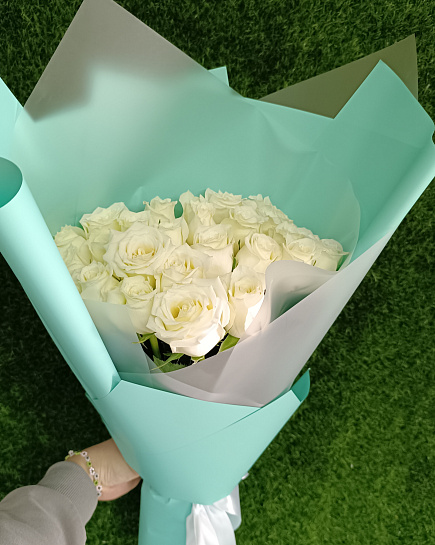 Bouquet of Bouquet of 25 white roses flowers delivered to Almaty