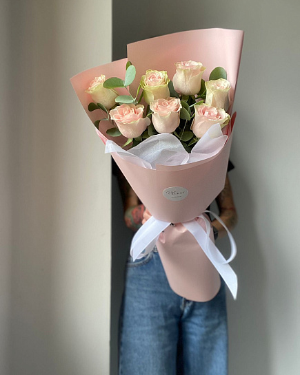 Roses 7 pcs with eucalyptus with delivery to Almaty