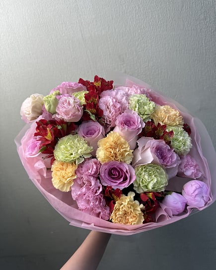 Яркий микс из роз и эустомы with delivery to Astana