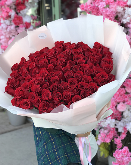 Высокие красные розы 80 см 101 шт с доставкой по Астане