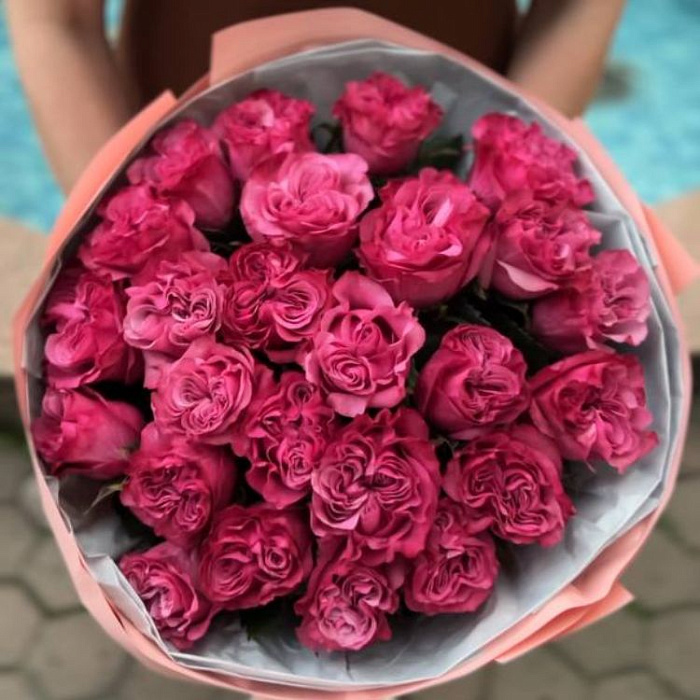 bouquet of 25 peony pink roses in Almaty