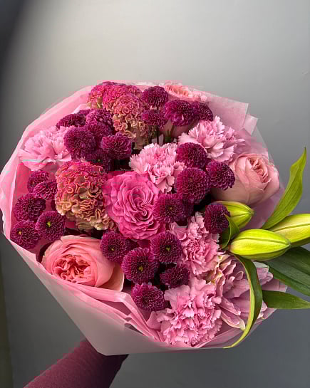 Розовый шарм с пионовидными розами с доставкой по Астане