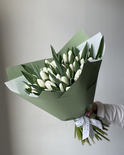 Тюльпаны белые 51шт с доставкой по Алматы