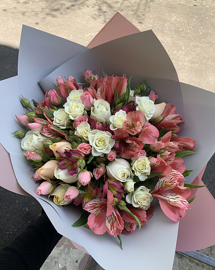 Bouquet of Bouquet of roses and alstroemerias flowers delivered to Almaty
