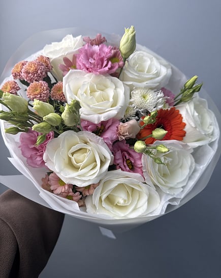 Бело-розовая нежность с эустомой с доставкой по Астане