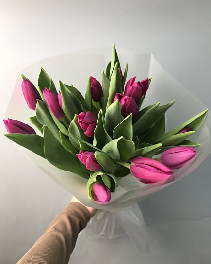 Purple tulips 15 pcs in a bouquet with delivery to Astana