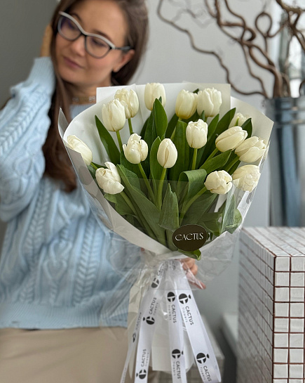 Mono bouquet of tulips WHITE (15 pcs) with delivery to Astana