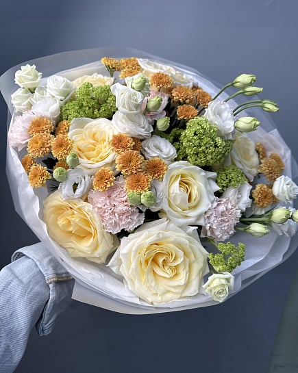 Солнечный микс с розами и эустомой с доставкой по Астане