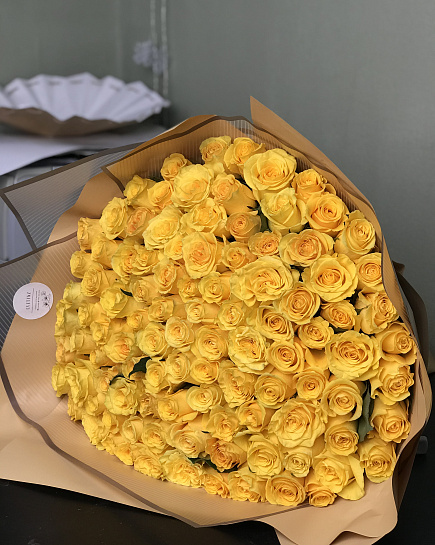 Bouquet of 101 gorgeous yellow rose flowers delivered to Derzhavinsk