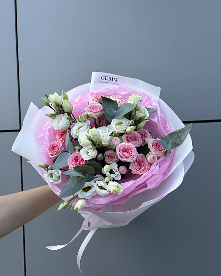 Bouquet of Shrub roses and lisianthus flowers delivered to Astana
